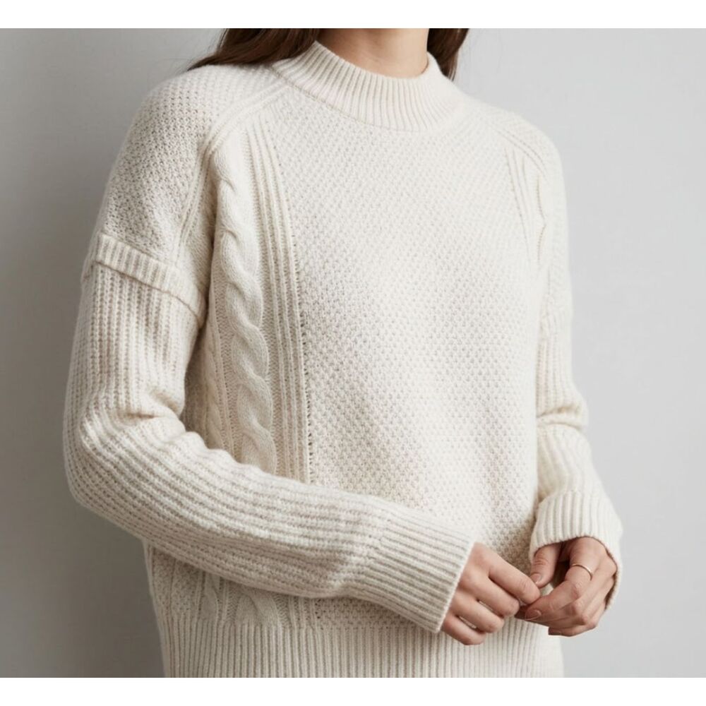 Madewell Havener Cable Knit Pullover Sweater Womens Medium Powder Wool Alpaca